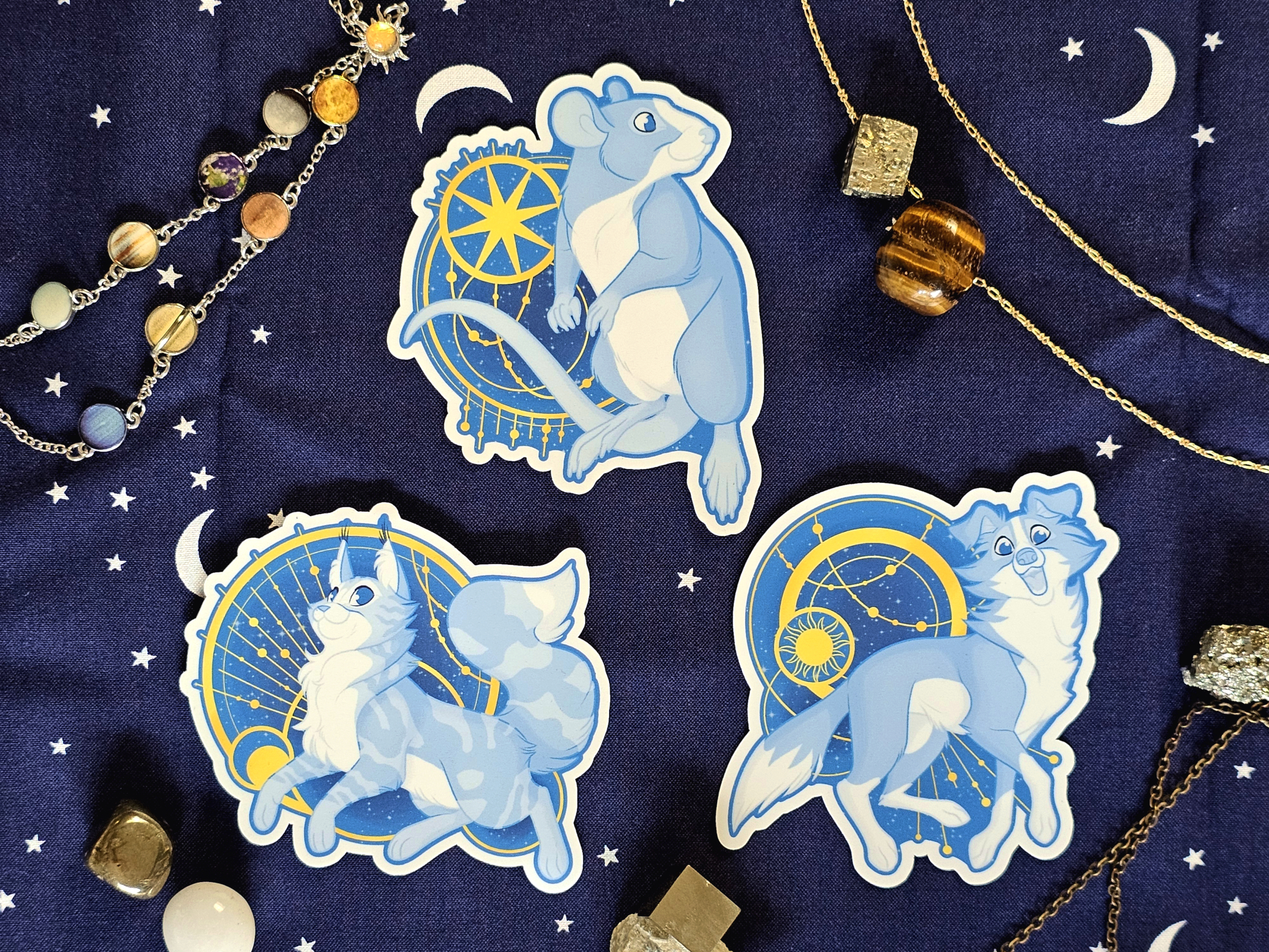 Celestial Animal Vinyl Stickers - Maine Coon Cat, Border Collie Dog, Fancy Rat Waterproof Stickers