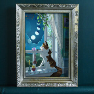 Window Gazer - 8x12 Fluffy Cat Moon Phases Witchcore Wall Art